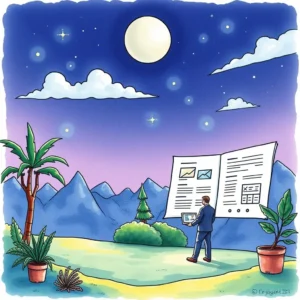A professional evaluating proposal content under a starry night sky.