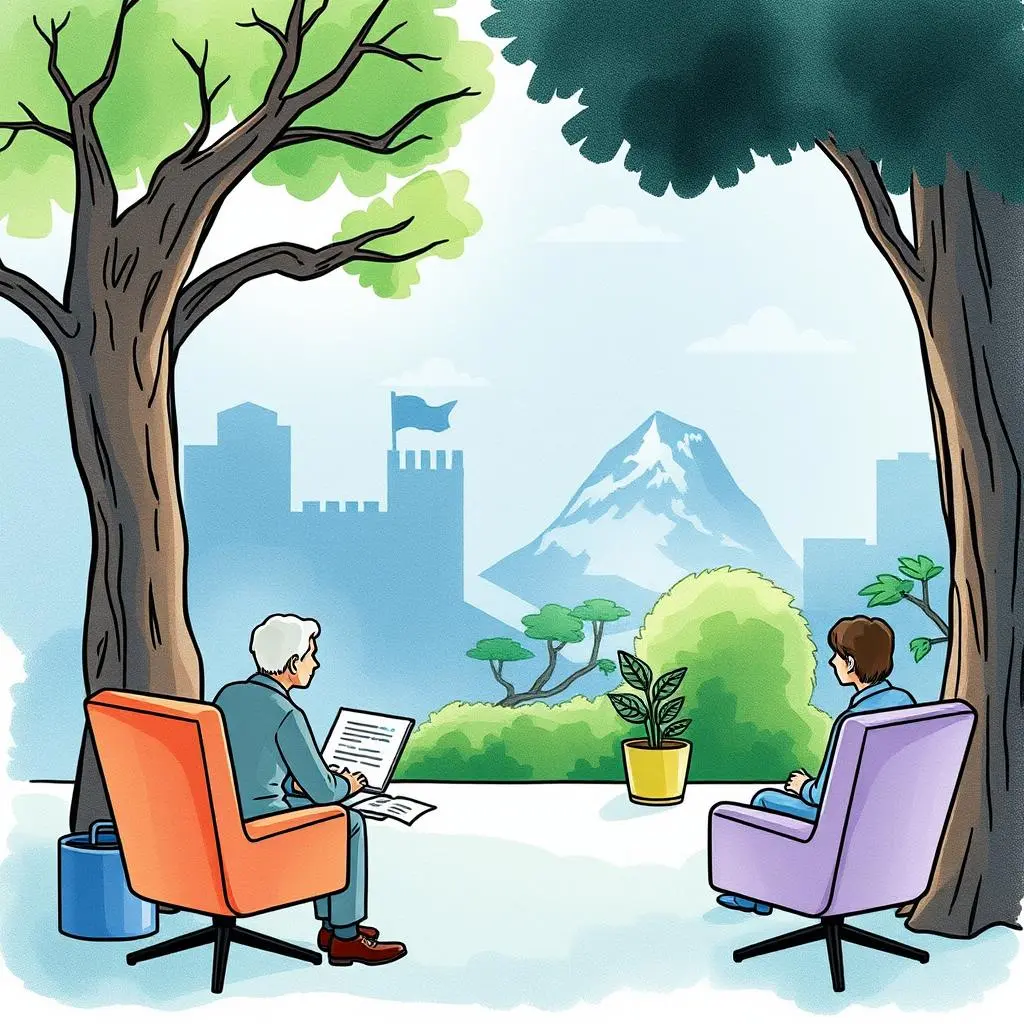 Proposal language optimizer: Refine proposal language for professionalism and persuasion 1 Refined proposal language tool being utilized by professionals in a serene outdoor setting