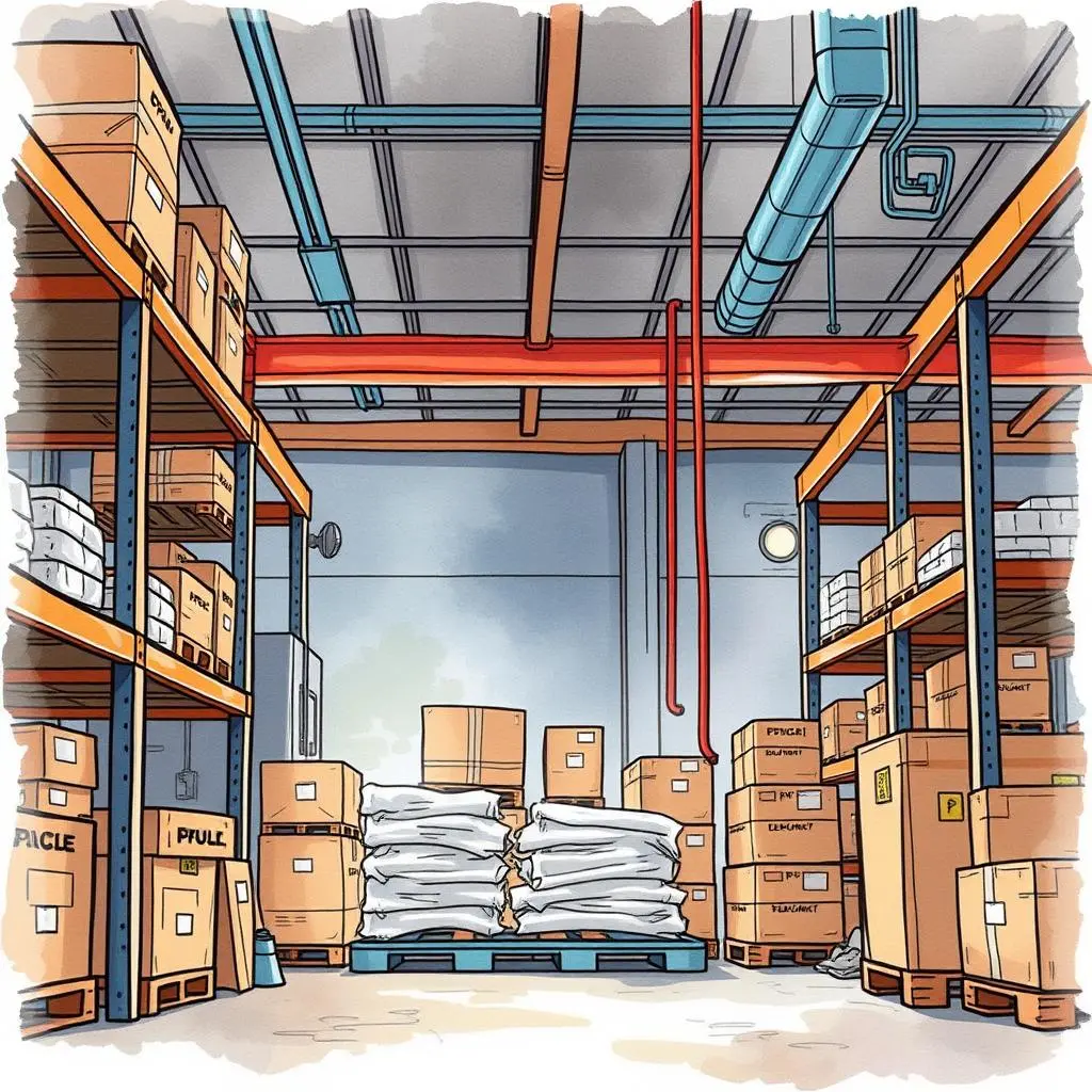 Just-in-time trigger generator: Generate just-in-time pull triggers 1 Warehouse shelves filled with boxes organized for pull system efficiency.