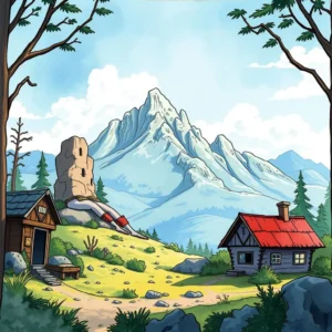 Scenic mountain landscape with houses, symbolizing reliability and exploration.