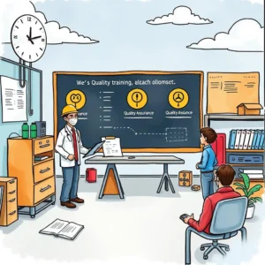 A training session in an engineering room focused on quality assurance.