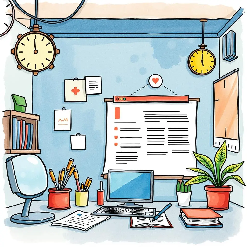 Stakeholder review enhancer: Improve readability of audit reports for better understanding 1 A vibrant office workspace showcasing tools for quality audit tasks.