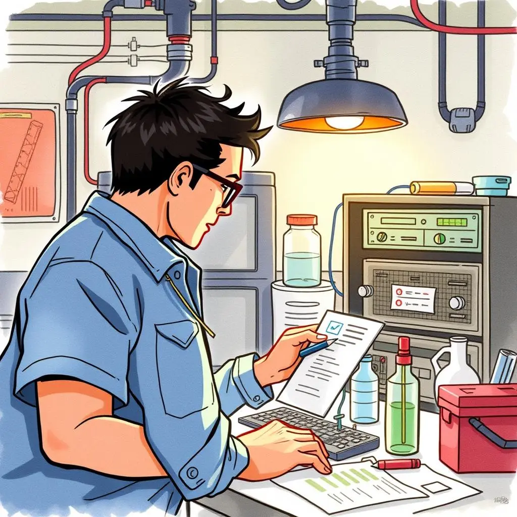 Component specification analyzer: Analyze component specifications for compliance 1 Quality control inspector analyzing component specifications in a manufacturing setting.