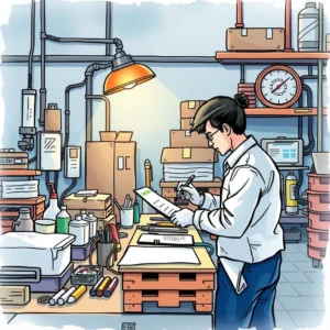 Quality control analyst reviewing defect trend reports in a manufacturing setting.