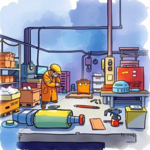 Error trend analyzer: Analyze recurring errors in assembly processes 5 A worker in an orange uniform inspects assembly tools in a manufacturing facility for quality control.