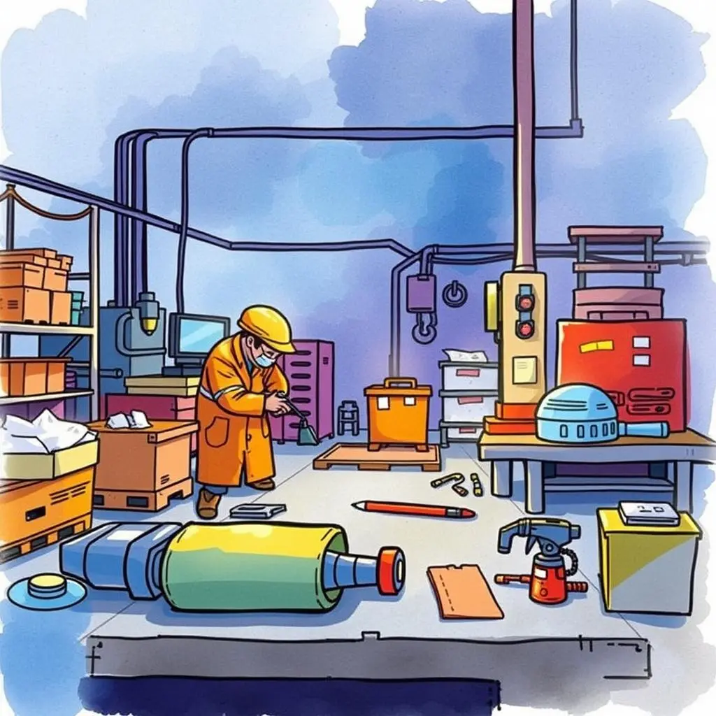Error trend analyzer: Analyze recurring errors in assembly processes 1 A worker in an orange uniform inspects assembly tools in a manufacturing facility for quality control.