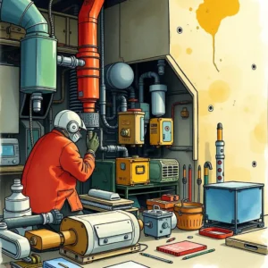 Engineer validating machinery components in a quality control testing environment.