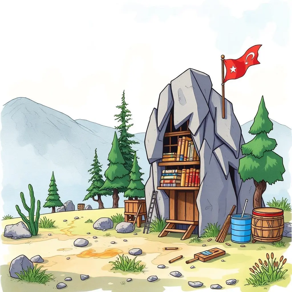 Issue tracker: Identify and categorize recurring feedback issues 1 A quaint stone structure with books and a flag amidst trees in a serene landscape.