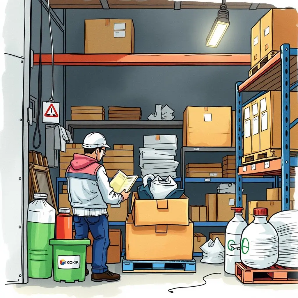 Product quality assessment tool: Evaluate product quality based on sampled data 1 A quality control inspector evaluates product quality in a warehouse filled with various items and boxes.