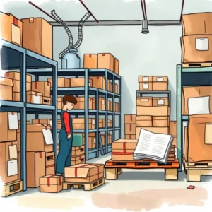 Quality Control Snapshot in a warehouse environment with a worker reviewing inspections