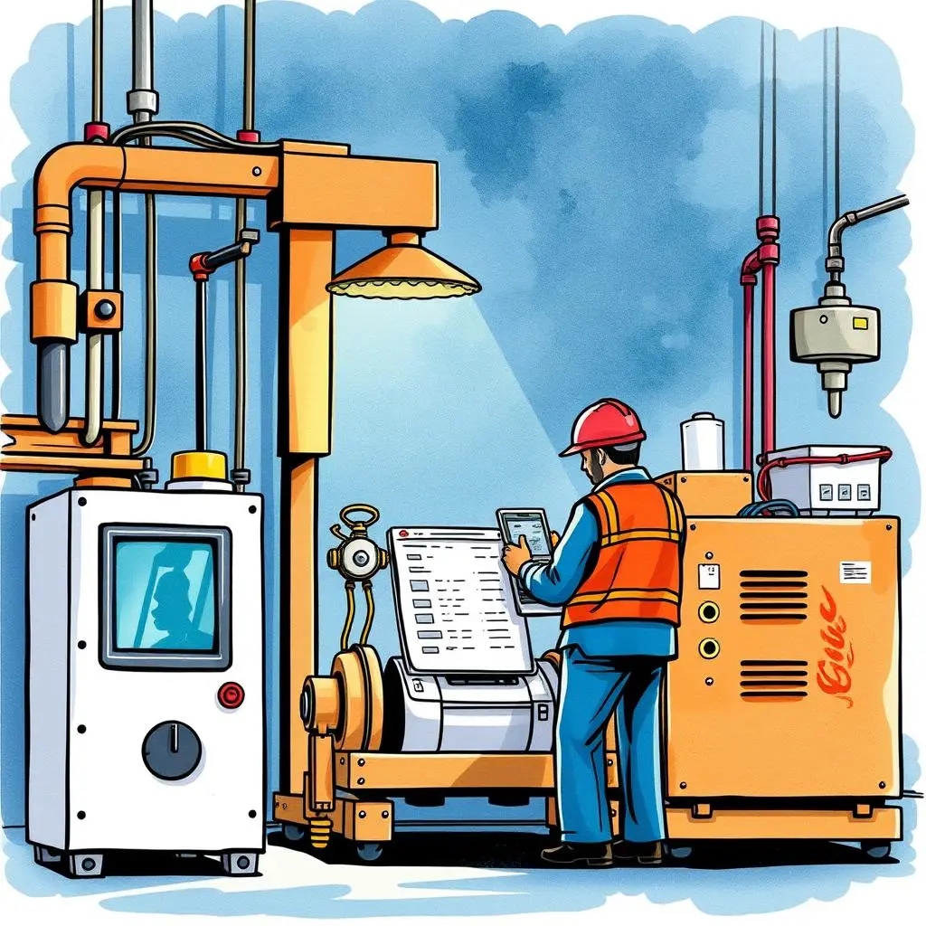 Test procedure generator: Generate testing procedures based on input data 1 Engineer using tablet to generate testing procedures in a mechanical workshop.