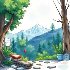Mountainous landscape featuring trees and tools, symbolizing quality inspection in manufacturing.