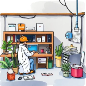 Calibration technician using a computer for calibration data formatting in a lab setting