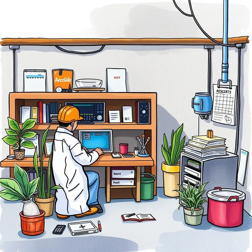 Calibration data formatter: Streamline and standardize calibration reports 1 Calibration technician using a computer for calibration data formatting in a lab setting