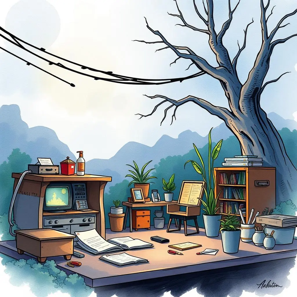 Test result logger: Record and summarize quality test findings 1 A tranquil workspace featuring a vintage computer and plants, ideal for quality testing documentation.