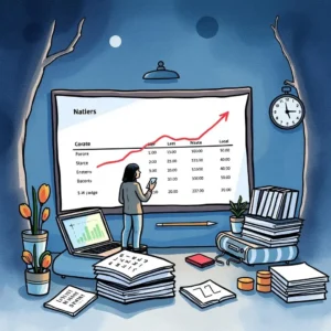 A finance professional analyzes reconciliation data on a large screen.