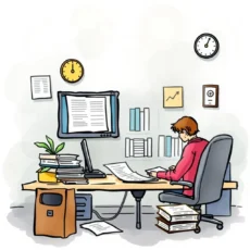 Audit Finding Organizer tool in an office setting with a person reviewing documents at a desk