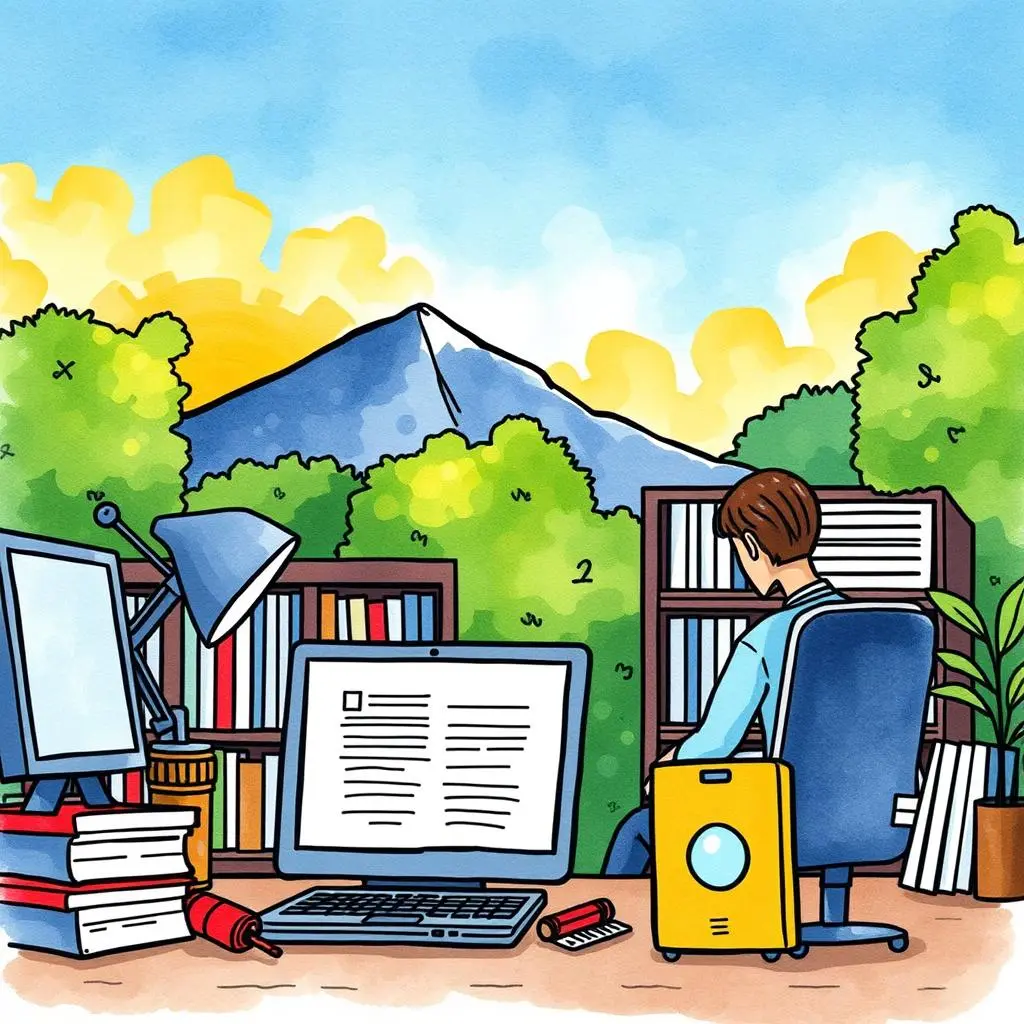 Data Accuracy Verifier in an office setting with a view of nature and bookshelves in the background