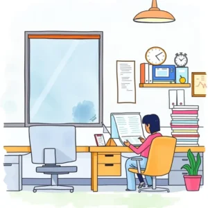 Person using a computer in a cozy office to generate reports.