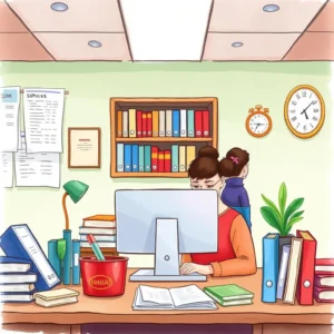 Person optimizing records on a computer in a busy office setting.