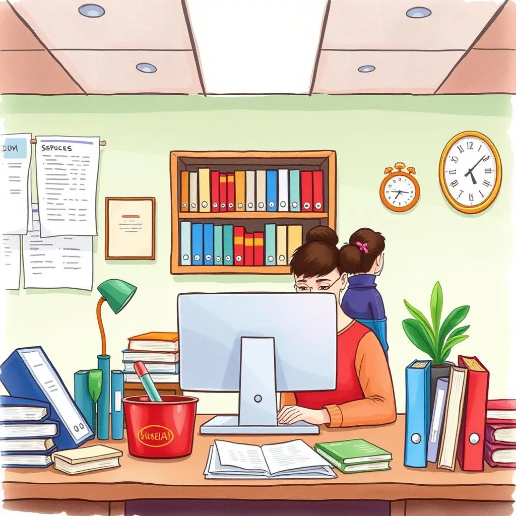 Record optimization generator: Improve clarity of existing records 1 Person optimizing records on a computer in a busy office setting.