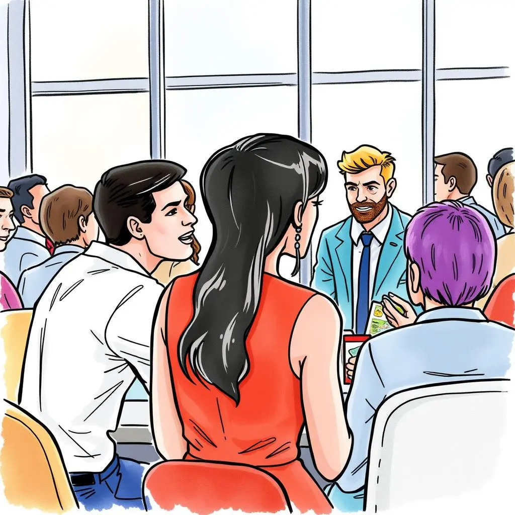 Event agenda planner: Outline detailed schedules for events 1 Group discussion on event planning in a bright, modern setting.