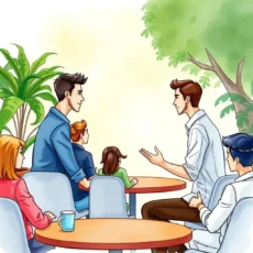 Team discussing event planning strategies in a casual setting.