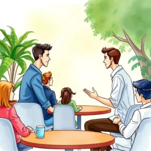 Team discussing event planning strategies in a casual setting.