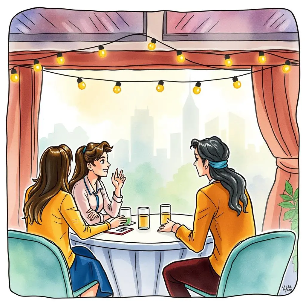 Event ideas generator: Create unique event suggestions 1 Three professionals discussing event ideas over drinks at an outdoor table.