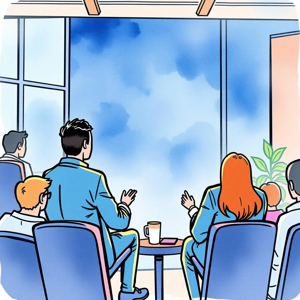 Networking message generator: Create outreach messages for attendees 1 Networking professionals engaging in a collaborative meeting with a view.