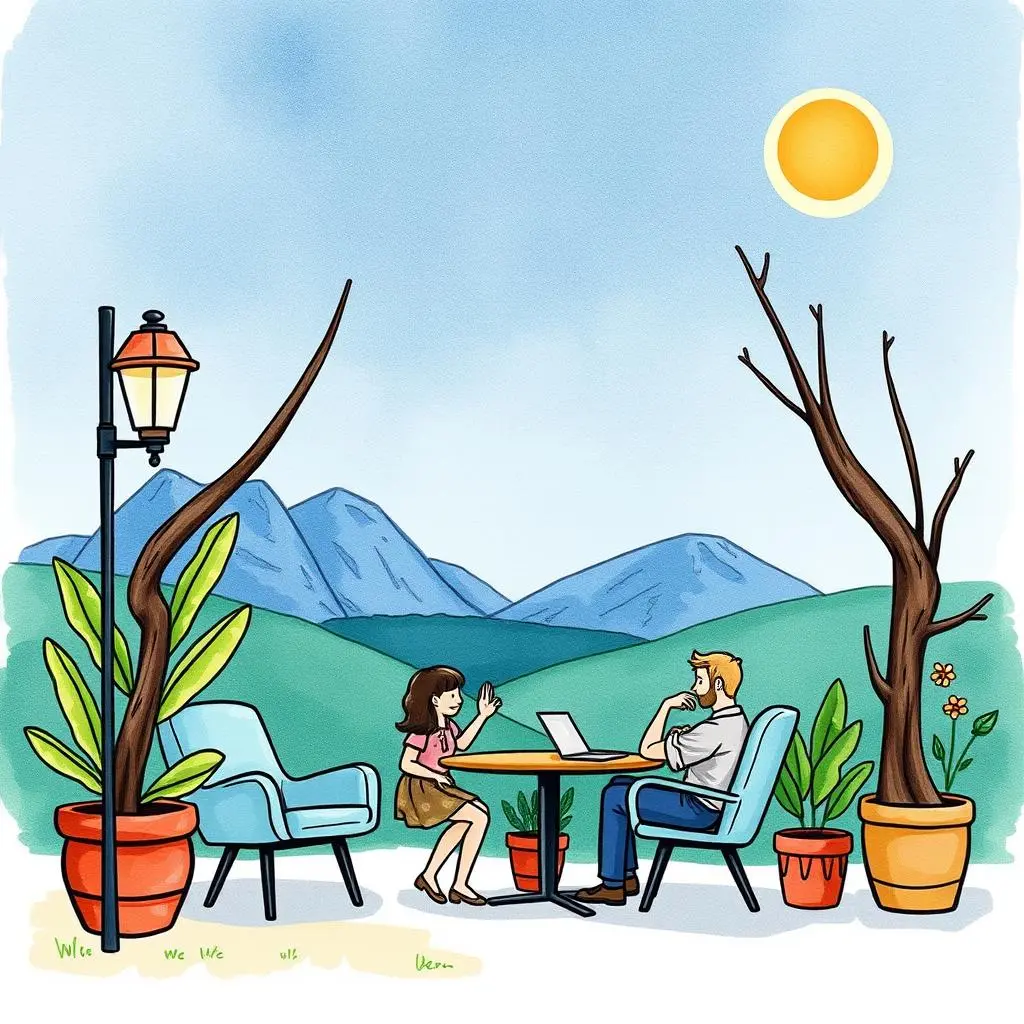 Personalized thank you note generator: Craft custom thank you notes for clients 1 Two people meeting outdoors, discussing personalized thank you notes.