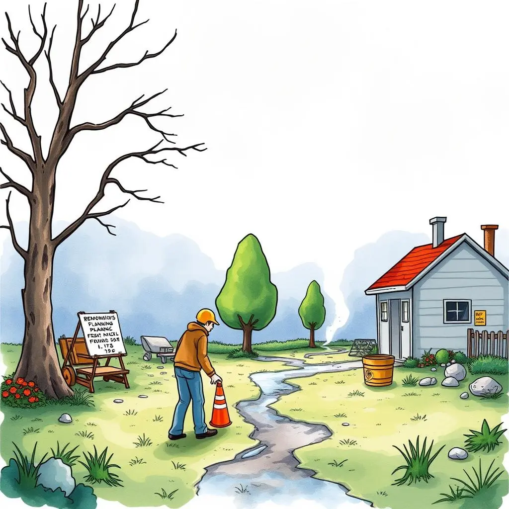 Response readiness assessment tool: Create response readiness assessment summaries 1 A worker places a traffic cone near a stream in a serene outdoor setting, illustrating planning efforts.