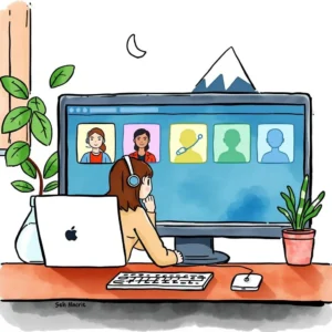 Live screen support tool: Provide live support via screen sharing 4 A woman in headphones engages in a remote support session via a live screen support tool showing multiple users.