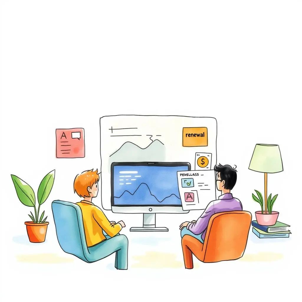 Renewal Timeline Visualizer tool in use by two professionals discussing renewal strategies