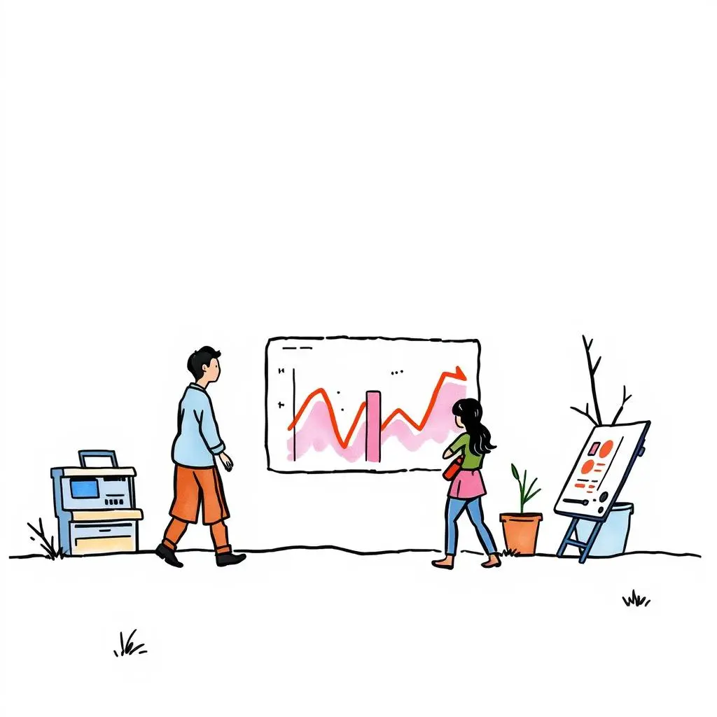 Trend comparator: Analyze and compare competitor trend data 1 Two analysts observing trend data on a digital display in an office.