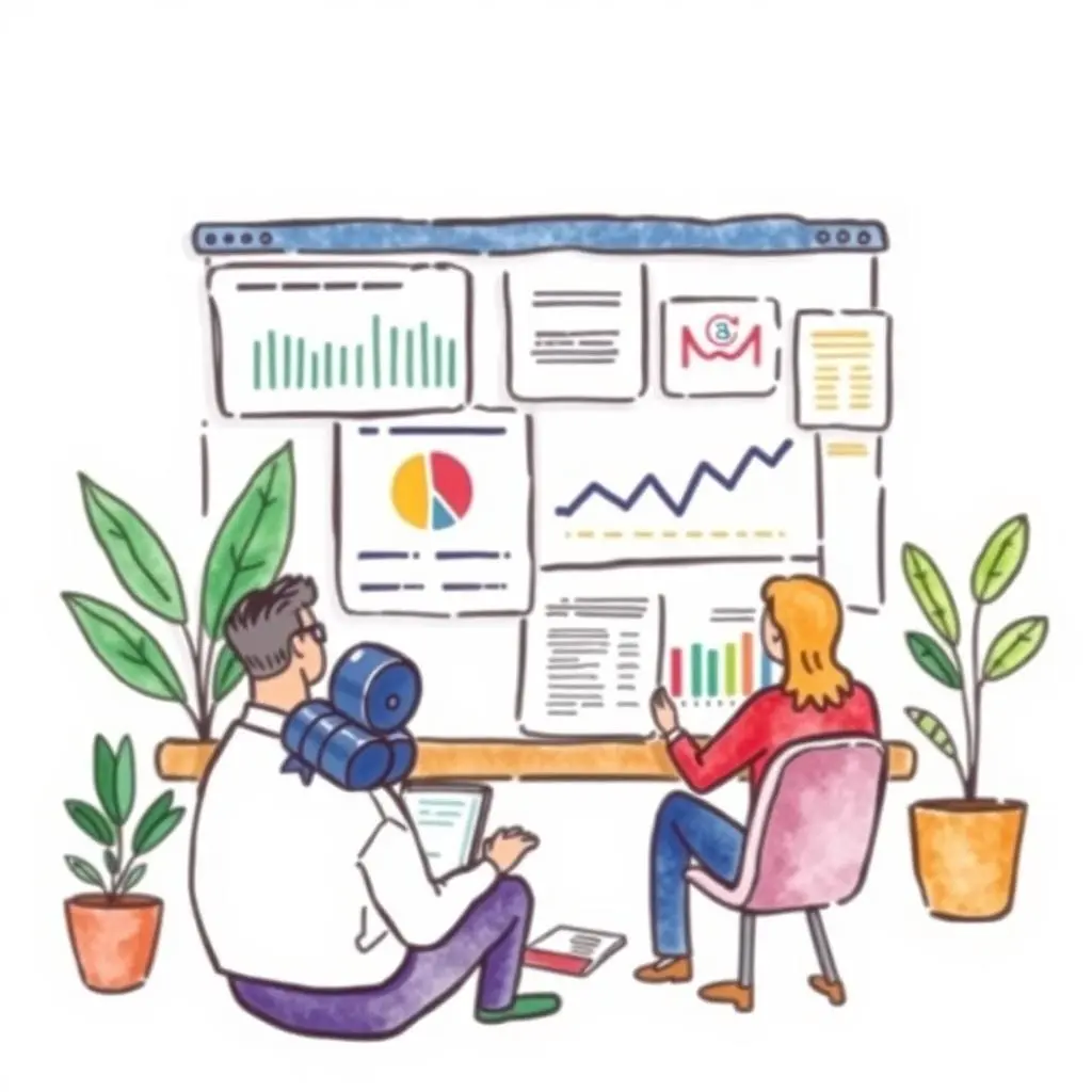 Feedback data aggregator: Aggregate and summarize employee feedback data 1 Employee feedback analysts reviewing visualized data on a digital screen in a modern office setting.