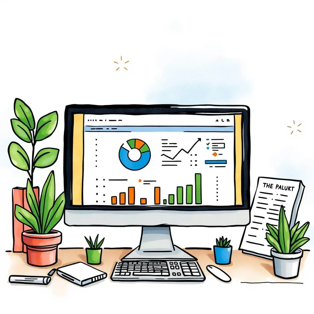 Payroll report generator: Create structured reports from payroll text data 1 A digital workstation displaying colorful payroll data analytics and graphs for report generation.