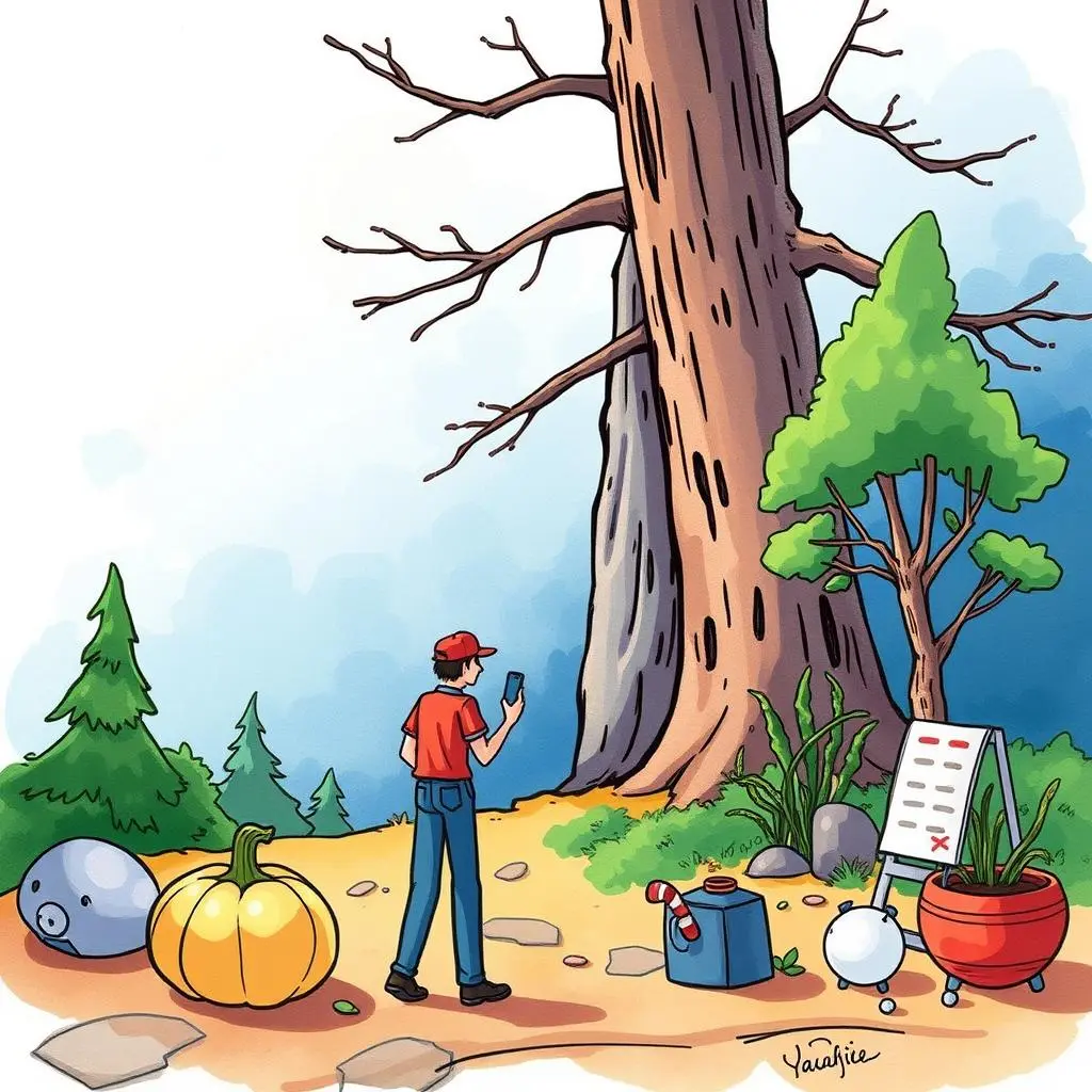 Insight extractor: Identify key themes in feedback submissions 1 Person analyzing feedback themes near a large tree and tools.