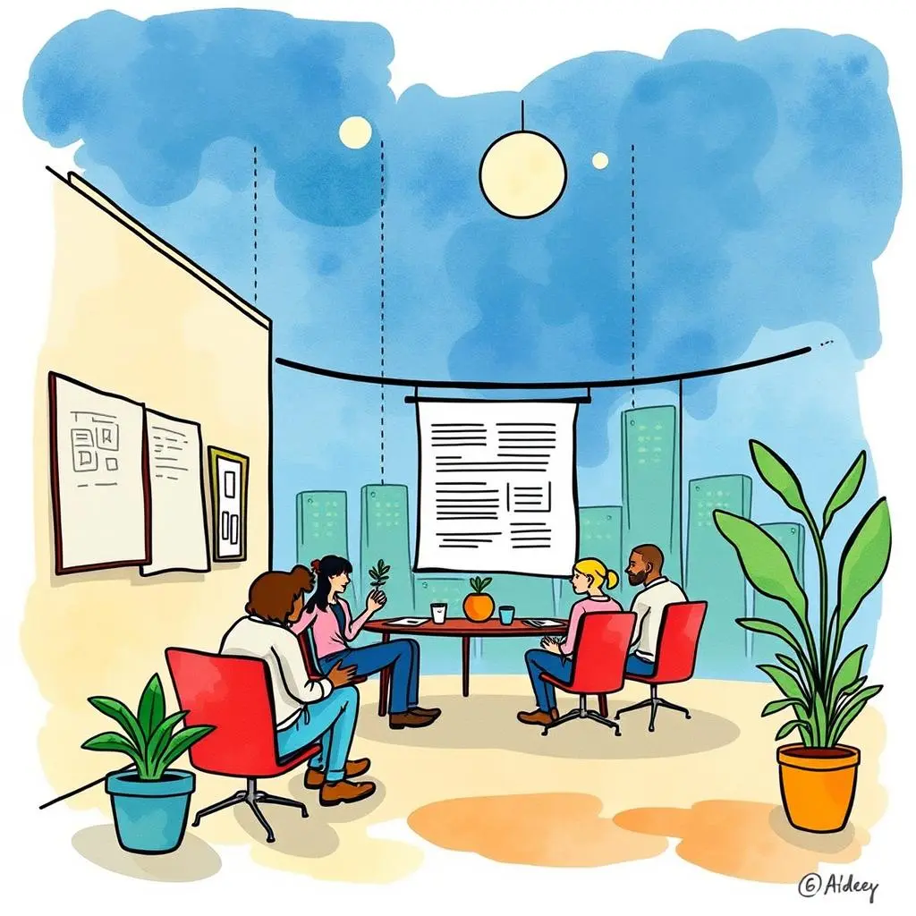 Stakeholder insights summarizer: Generate concise meeting summaries 1 Group of professionals discussing insights during a meeting in a modern office.