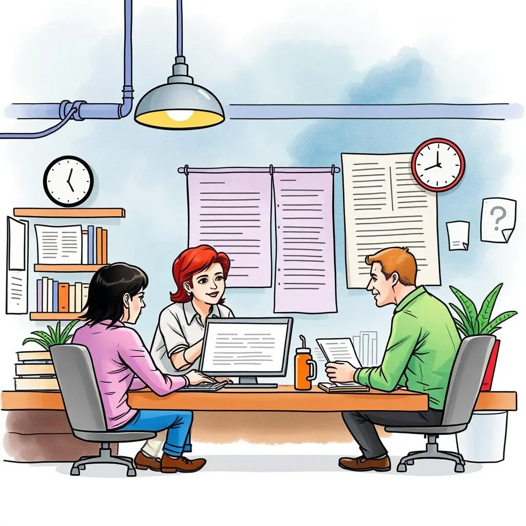 Stakeholder profile maker: Create stakeholder profiles from descriptive text 1 Creating stakeholder profiles during a collaborative meeting with team members in an office.