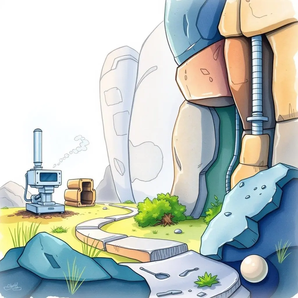 Material properties text explainer: Explain material properties using text input 1 Illustration of a research tool in a natural landscape setting.