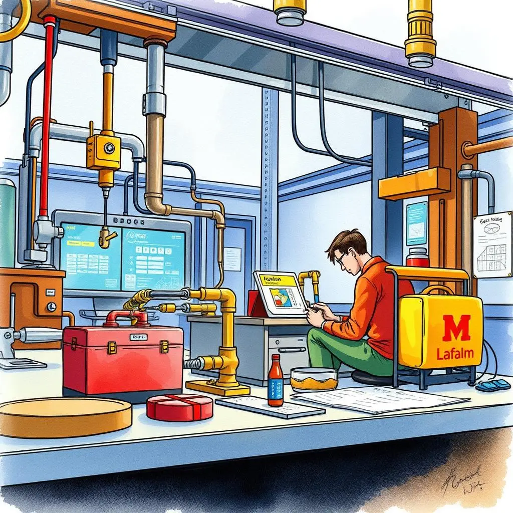 Simulation result interpreter: Analyze outputs from mechanical simulations 1 Engineer analyzing mechanical simulation results in a modern lab setting.