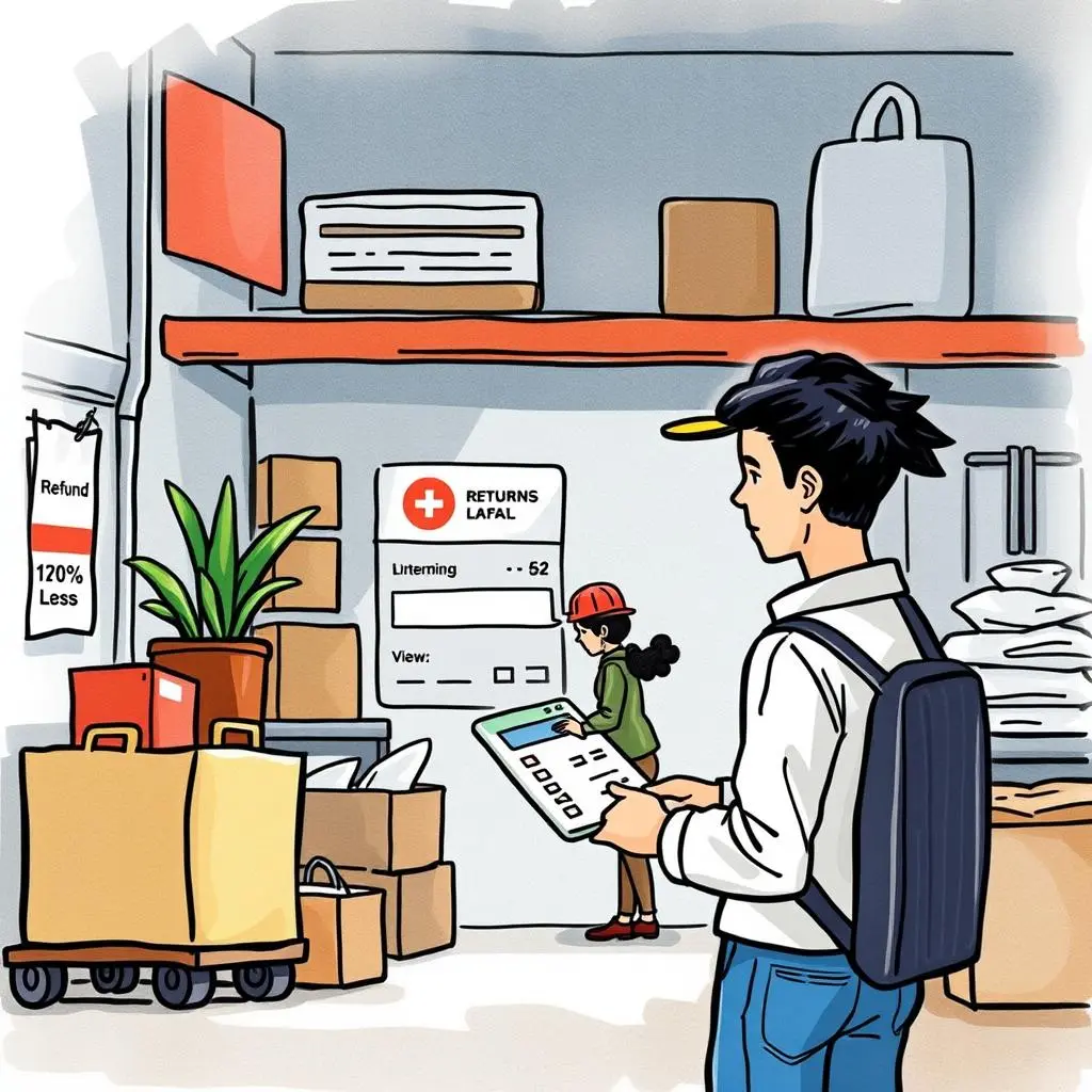 Refund eligibility checker: Assess refund eligibility based on input details 1 Refund eligibility checker tool in an operations warehouse for returns management.
