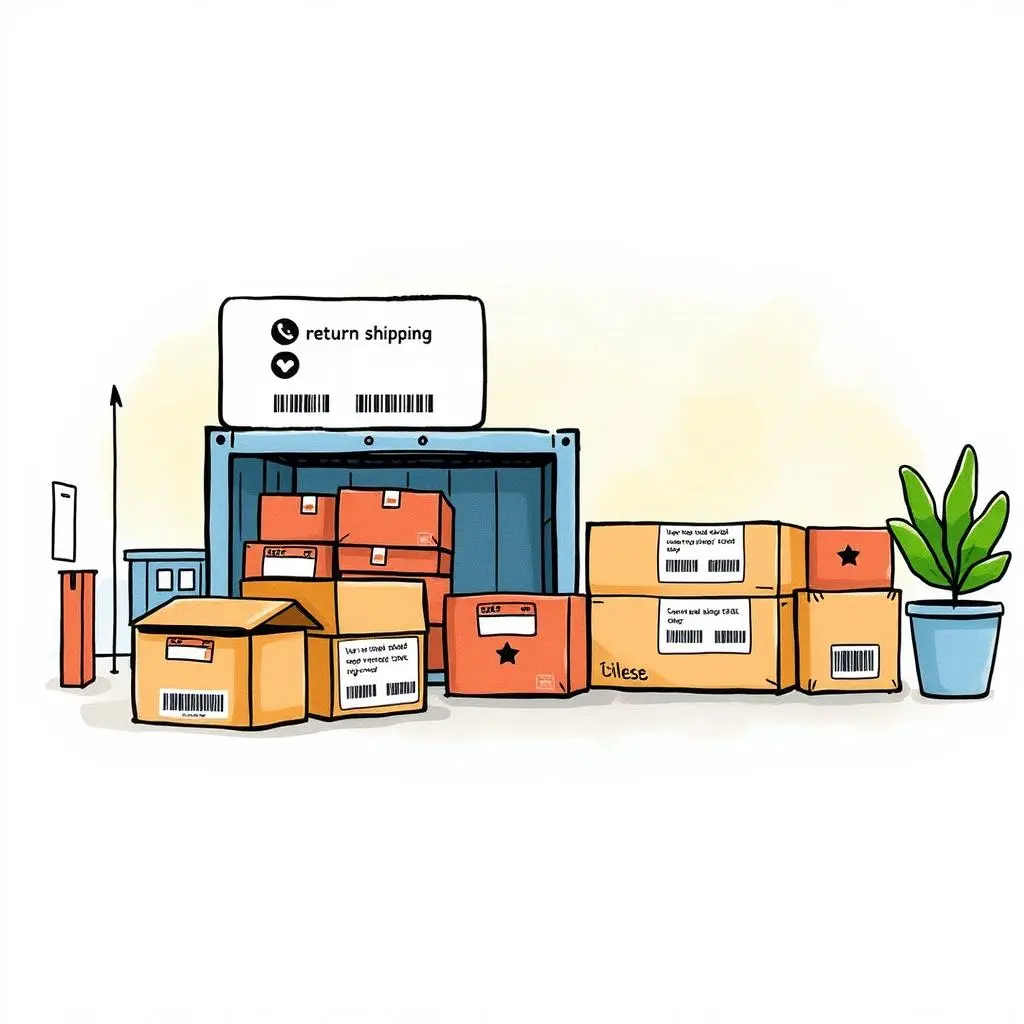 Return shipping label generator: Create printable labels for return shipping 1 Illustration of boxes and labels in a return shipping environment.