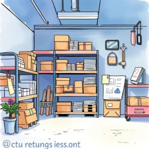 Return reason tracker: Keep a record of return reason statistics 4 A well-organized storage area displaying boxes and paperwork related to return processing.