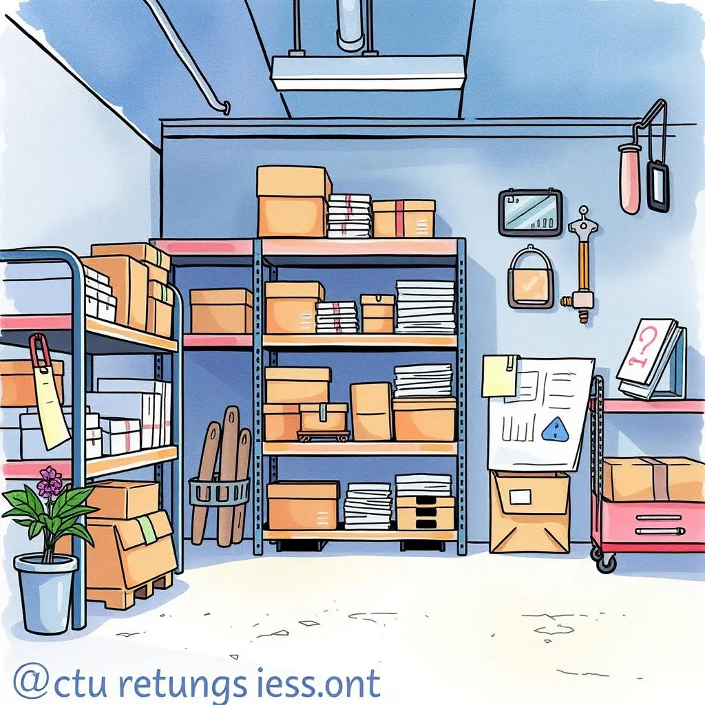 Return reason tracker: Keep a record of return reason statistics 1 A well-organized storage area displaying boxes and paperwork related to return processing.