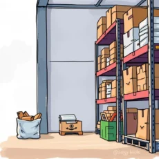 Efficiently organized returns area with shelving units and bins for streamlined processing of return transactions.