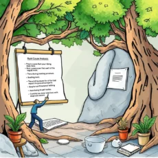 Illustration of root cause analysis in a natural, serene setting.