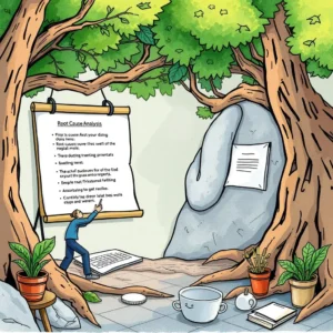 Root cause detector: Analyze text for underlying issues 1 Illustration of root cause analysis in a natural, serene setting.