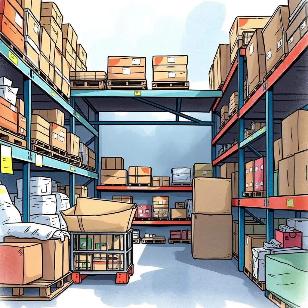 Demand fluctuation monitor: Analyze demand changes impacting stock levels 1 Warehouse filled with organized inventory for demand monitoring and stock management.